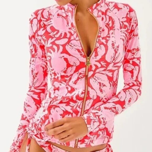 Lilly Pulitzer Royden Rashguard Swim Top in Cane Coral Crab Collab Size 16 NWT - Picture 1 of 13